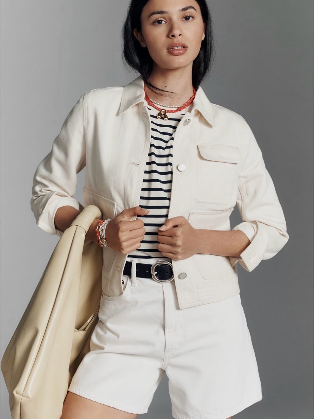 Anthropologie Theory Cream Button-Front Jean Jacket